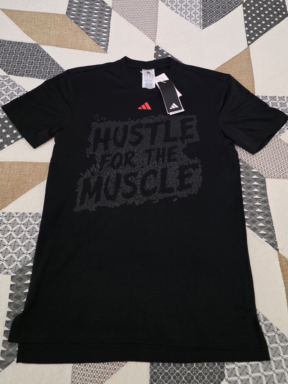 adidas Black Short-Sleeve 'Hustle for the Muscle' Graphic Tee